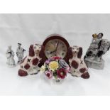 Various items to include a wooden mantle clock, an Aynsley flower posy and Staffordshire items.
