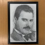 Freddie Mercury Drawing In Frame. A Jonathan Wood framed drawing of Freddie along with a framed 7”