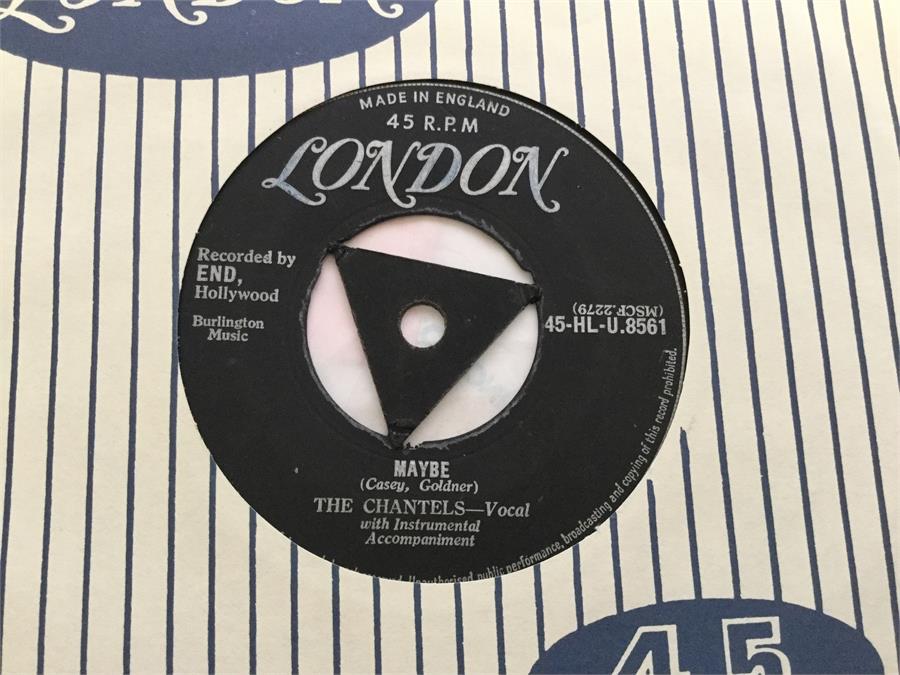 London 45rpm 7” Singles x 3. Included here we have the rare copy of The Chantel’s ‘Maybe’ on - Image 2 of 3