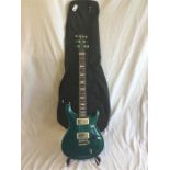 Fret Electric Guitar. Here we have a lovely translucent blue / green guitar. In lovely shop demo