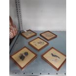 a set of 5 1930s paintings on silk of hunting scenes , oyster catcher, hunting dogs ,after l
