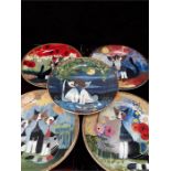 Five Goebel abstract cat plates, Rosina Wachmeister,limited editions with four miniatures.