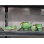 A green Art Deco style Royal Winton china breakfast set (af).