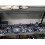 A very large collection of Wedgwood Jasperware. (28 pieces). Mainly light blue with a couple of dark