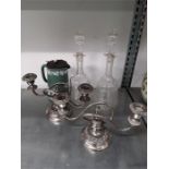 A quantity of china, glass and silver plated candlesticks.
