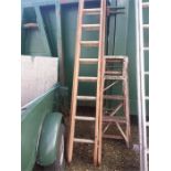 An 8ft double wooden ladder together with a four tread painter's stepladder.