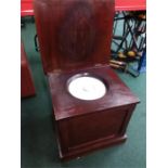 A commode in mahogany with ceramic insert together with a wooden bowl and a vintage child's