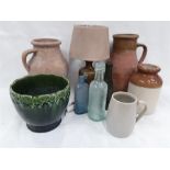 Various items to include a planter, advertising bottles, a lamp and stoneware jugs etc.