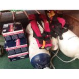 Various boat buoys, harness and boxed shower sump systems.