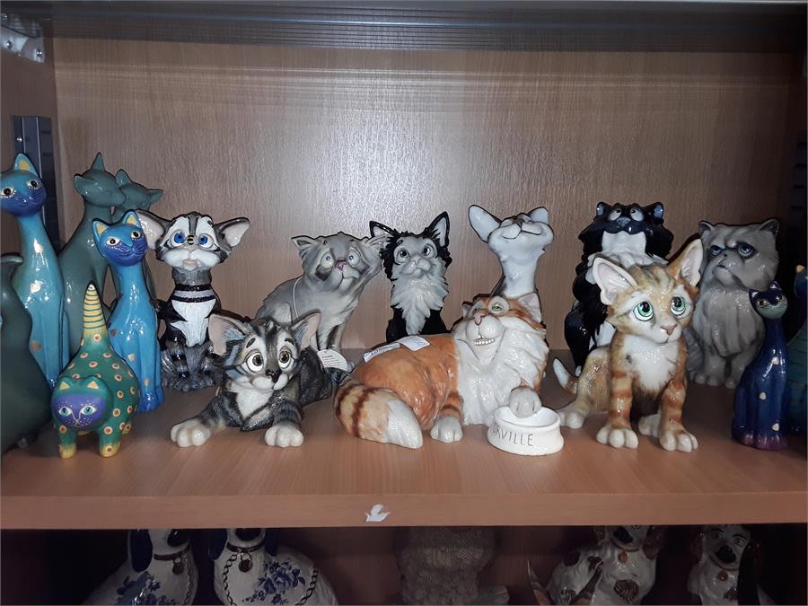 Various cat ornaments to include nine Pets with Personality.