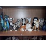 Various cat ornaments to include nine Pets with Personality.