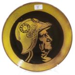 Poole Pottery 14" Aegean charger of a Knights head decorated by Jane Brewer.