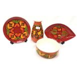 Poole Pottery delphis to include a shape 95 bowl, shape 91 eye dish, shape 4A 10" plate and shape 84