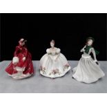 Royal Doulton figures: Louise ref:in 3207, Samantha ref-hn 3304 with Coalport figurine Winter