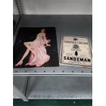 Two pictures to include a sign for Sandeman Sherry and a 1920's Lady advertising print.