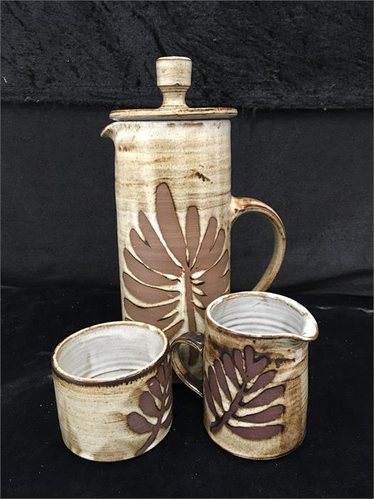 Three piece Briglin coffee set, produced in the 1970's comprising coffee pot, milk jug and sugar