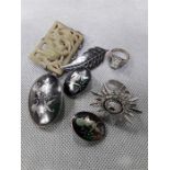 Silver neillo items including jade brooch.