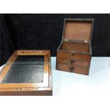 An antique writing slope with a antique miniature wooden letter ,counter box.