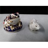 Crown Derby paperweights: frog and water vole.