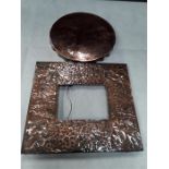 Arts and craft copper embossed photo frame and embossed tray.