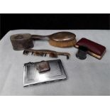 A quantity of silver and plate including part dressing table set, Vesta case, lighter etc.