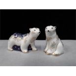 Crown Derby paperweights: Polar bears.