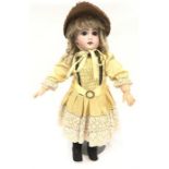 Late 19th century Jumeau (France) bisque head doll impressed '9' with fixed blue eyes, open mouth