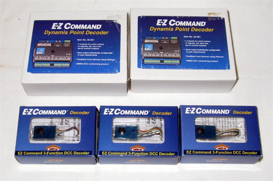 BACHMANN E-Z Command - 3 36-553 x 3 Function DCC Decoders and 2 x 36-561 Dynamis 4 output Point