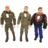 Three Palitoy Action Man 1st type figures, with painted hard heads and auburn/black/brunette hair,