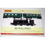 HORNBY R3087 BR Pull-Push Train Pack comprising a BR Black M7 0-4-4T # 30029 - DCC ready - and