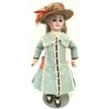 Late 19th/ early 20th century French bisque head doll, impressed '5' with an unknown raised zigzag