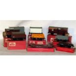 HORNBY DUBLO 7 x Goods Wagons, a Horsebox and Brake Van - 4660 UNITED GLASS LTD sand wagon with open