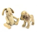 Two Steiff mohair straw-filled animals, c.1950's: Rabbit (height 25cm approx.); Dog (height 17cm).