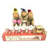 Three Original Toys (W. Germany) Mechanical Monkeys: artificial silk plush covered tinplate monkeys,