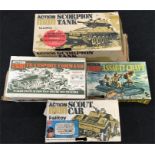 Four Palitoy Action Man vehicles: Scout Car; Scorpion Tank; Assault Craft; Transport Command. Appear