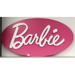 Large Barbie shop display sign, length 120cm approx. Unused.