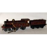 HORNBY 0 Gauge C/W No 2 LMS Red 4-4-0 and Tender # 2711 - part nut and bolt construction with LMS on