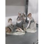 Lladro: Shepherd boy resting on log, bird on his foot, Lladro girl picking flowers, courting couples