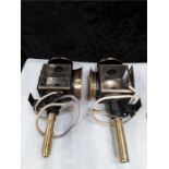 A pair of brass and metal mounted carriage lamps (converted).