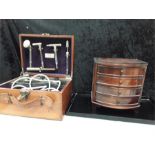 Scientific apparatus, Everay generator in mahogany case, small set of drawers, wooden tray.