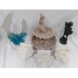 A Mermaid water feature and other item's to include wall hanging cherubs.