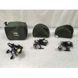 Three fishing reels. Includes one Abu Garcia 503FR and two TF Gear X9 3000.