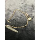 A 9ct gold Albert chain with compass attached and a silver fruit knife.