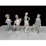 Lladro: Children, organ player, flower seller, milk maid, water carrier, boxed.