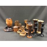 A collection of Treen items together with a wooden rule.