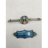 Bernard Instone silver and enamel flower bar brooch together with an Art Nouveau silver and enamel