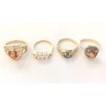 Four 9ct gold rings (some diamond) Size N.