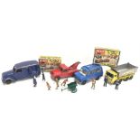 Dinky Toys 28 Series Delivery Van and 3 x Corgi and Matchbox models. Together with two Merit Station