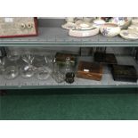 A mixed lot of glass, silver plated items and boxes.