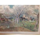 Two framed pictures of local interest: Stoborough, Wareham, signed by Eustace Nash, rural scene with